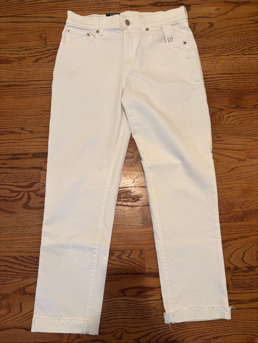 GAP White Straight Leg Jeans with Raw Hem